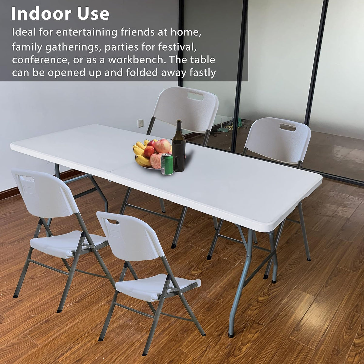 6 Foot Folding Table, Indoor Outdoor Portable Plastic Utility Table, White J410