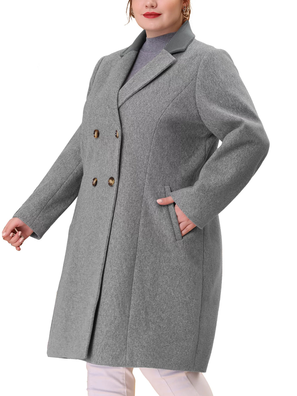Plus Size Notched Lapel Double Breasted Winter Coat K8606