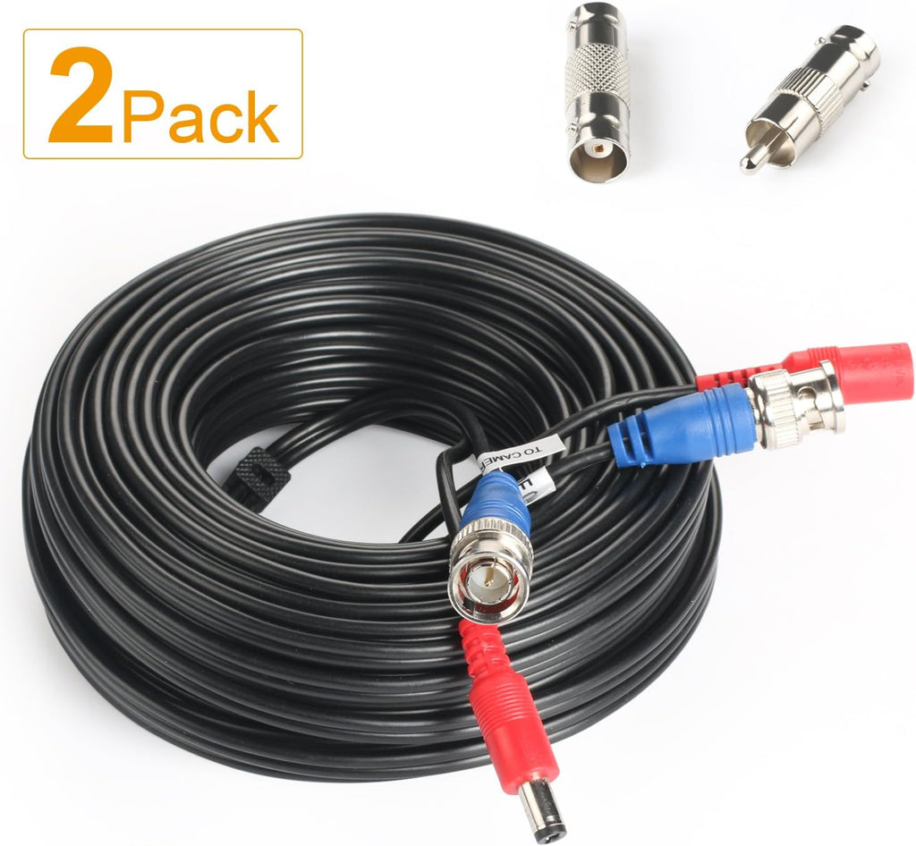 2Pack 50Feet BNC Video Power Cable for CCTV Security System with Connectors U4961