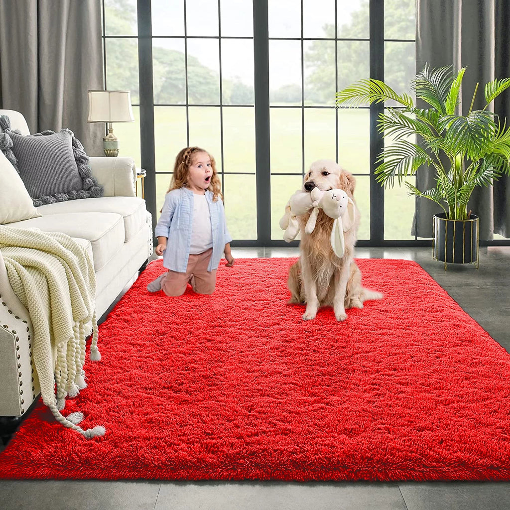 Red 6x9ft Fluffy Plush Area Rug R98019