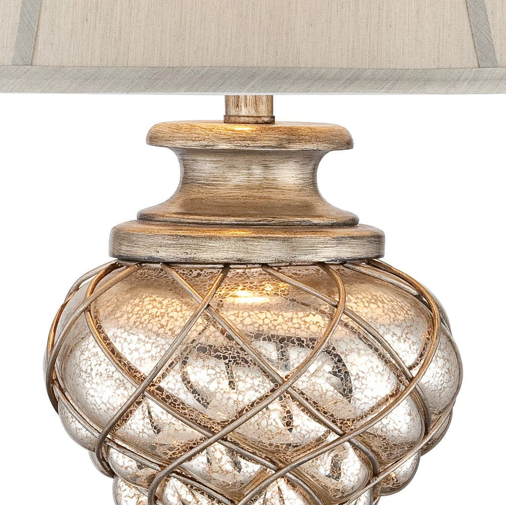 Traditional Table Lamp with Nightlight LED Off White Mist Fabric Bell Shade W799