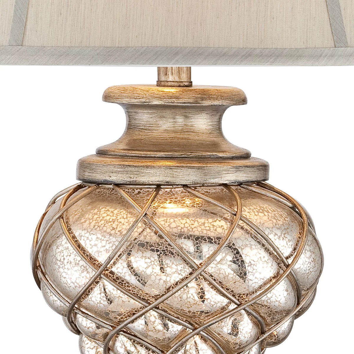 Traditional Table Lamp with Nightlight LED Off White Mist Fabric Bell Shade W799