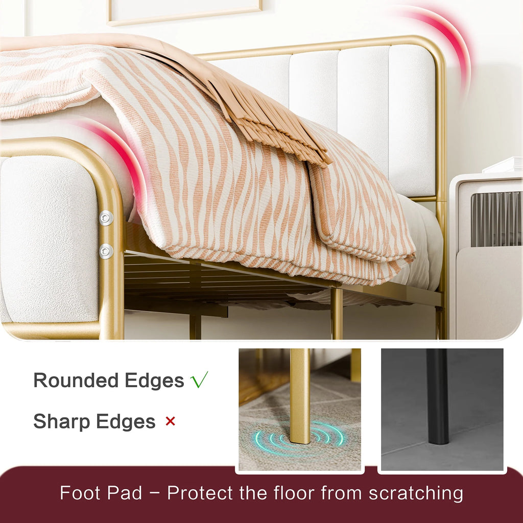 Gold Queen Size Velvet Fabric Headboard Metal Platform Bed E146466