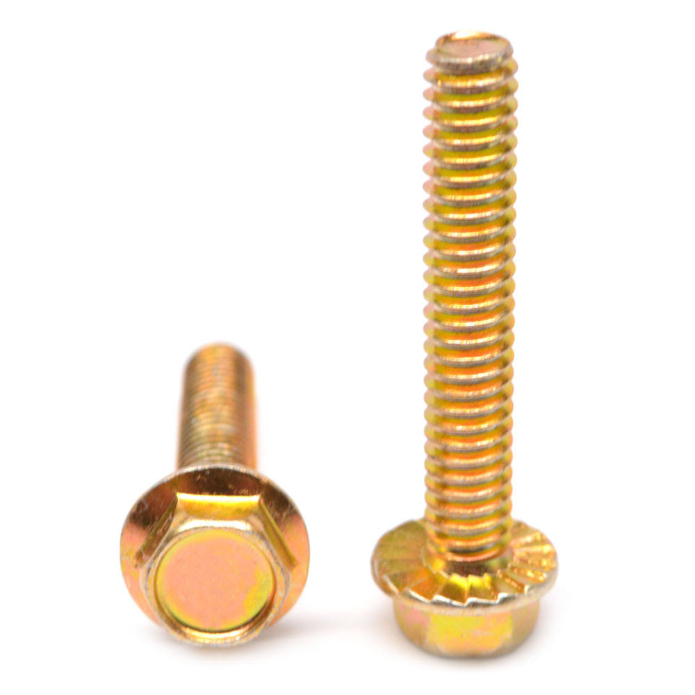 3/8-16 x 5/8 Coarse Thread Grade 5 Hex Flange Screw with Serration Medium Carbon Steel Yellow Zinc Plated F93080