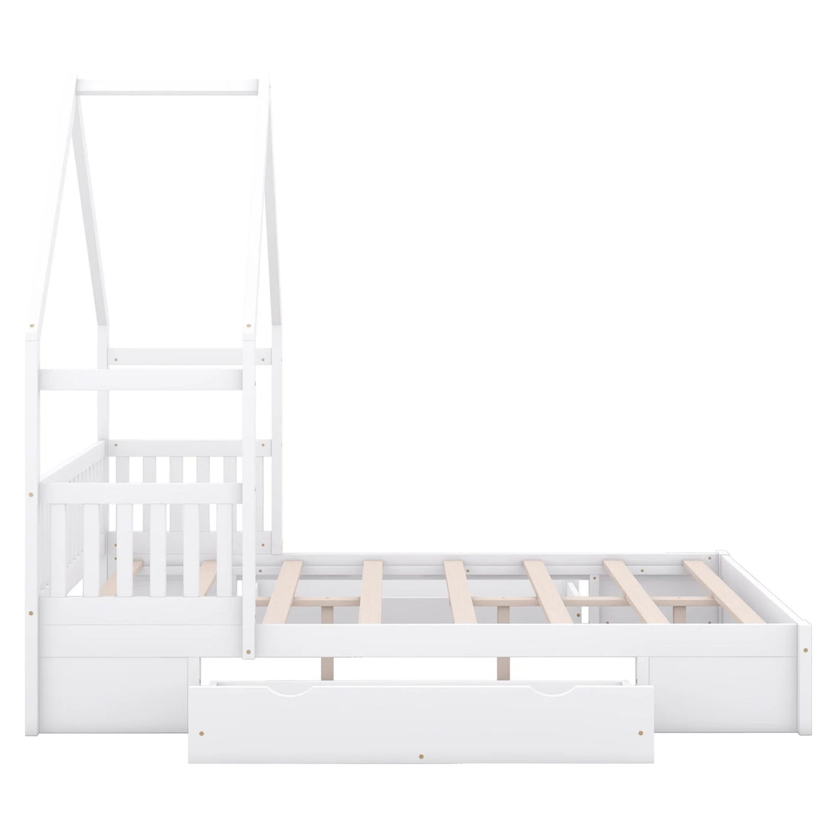 Queen Size Wood Platform Bed with Guardrail and 2 Storage Drawers C5356