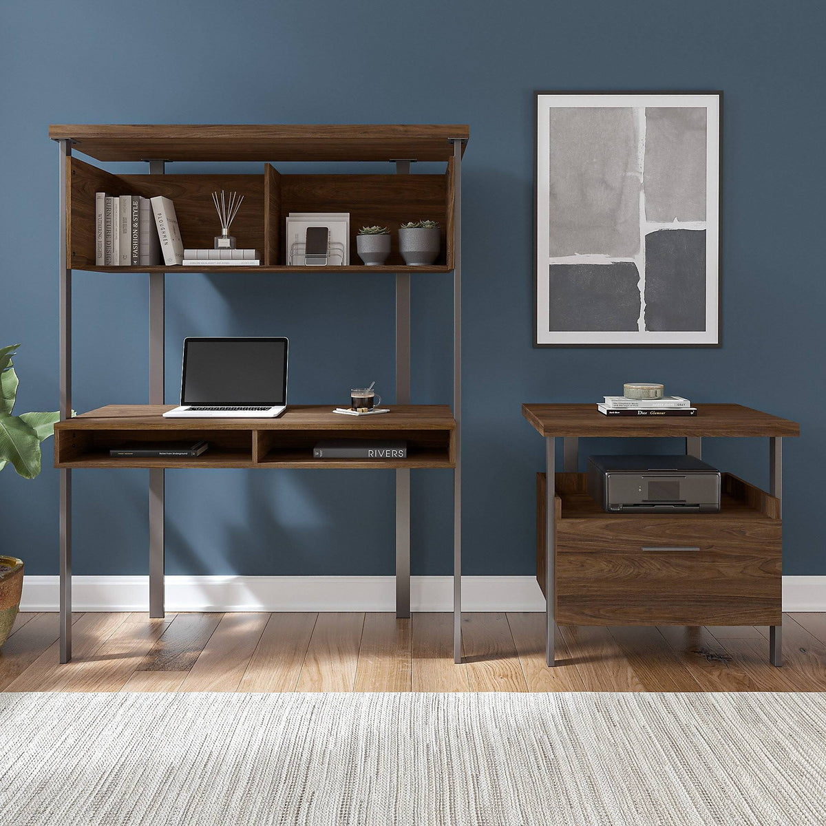 Walnut Computer Desk with Hutch L621862