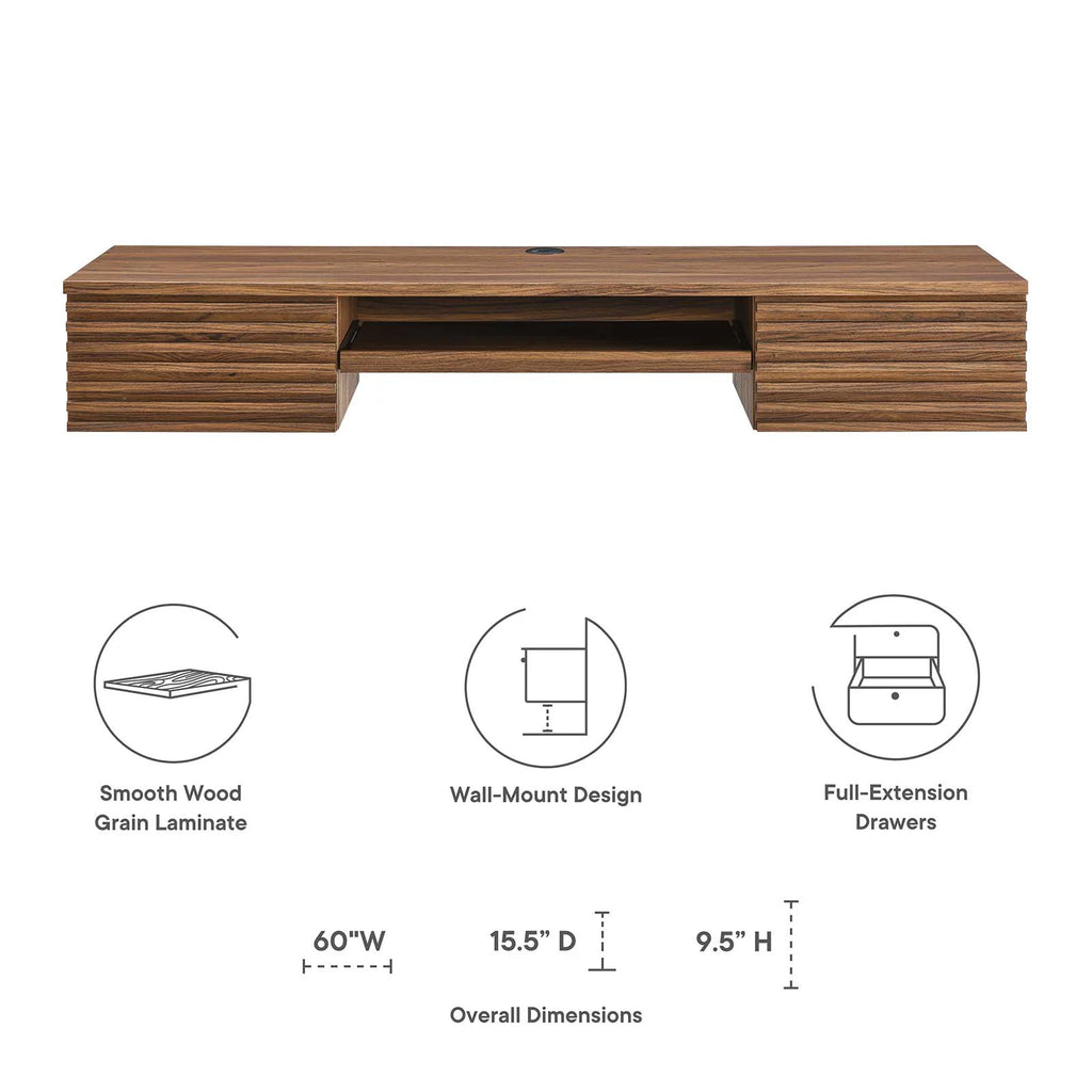 Wall Mount Wood Office Desk in Walnut T453