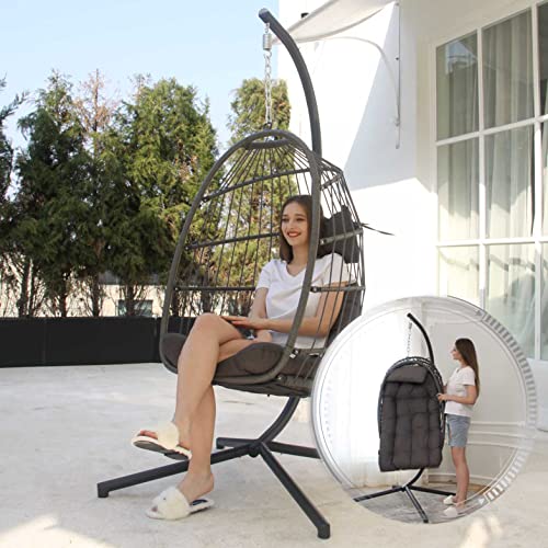 Egg Chair with Cushions, 350lbs Capacity Wicker Hanging Chair, Gray G653