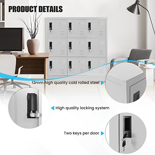 9 Door Black Steel Storage Locker with Lock J217