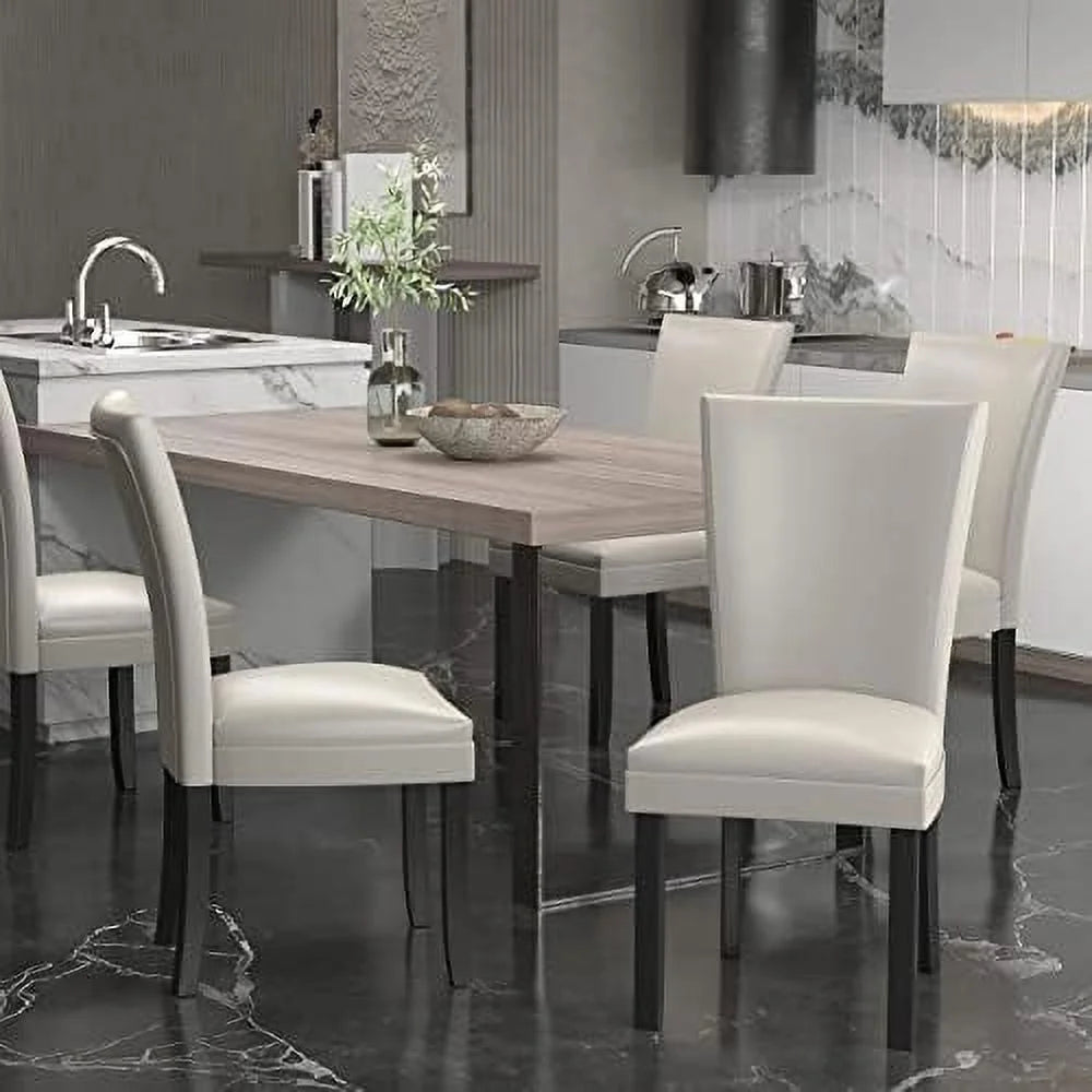 Ivory White Leather Surface Solid Wood Accent Chairs T209818