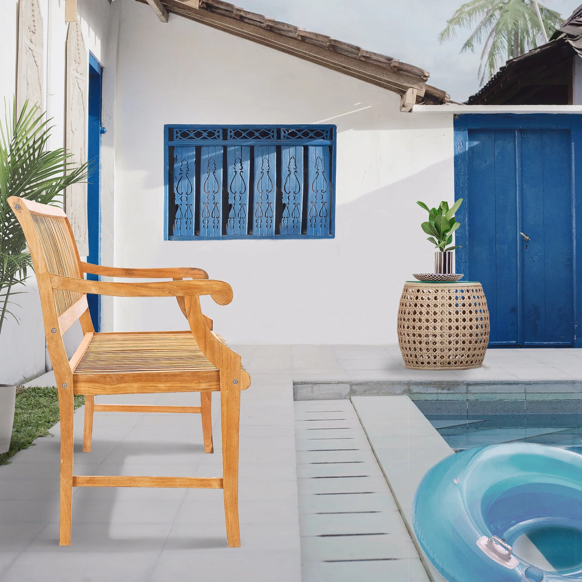 Teak Wood Outdoor Bench with Arms X3624