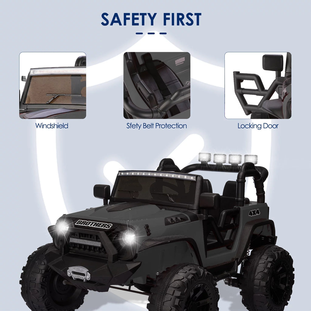 24V Electric Kids Ride On Truck Car with 2 Seaters Black F384