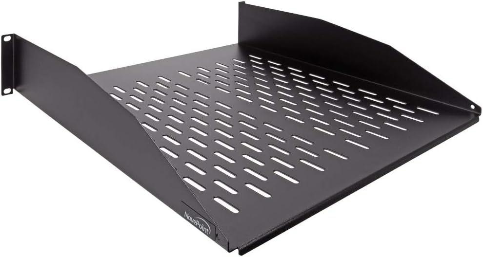 2U 19-Inch Vented Rack Mount Cantilever Fixed Server Cabinet Shelf 18-Inches Deep Black Pack of 2 M380375