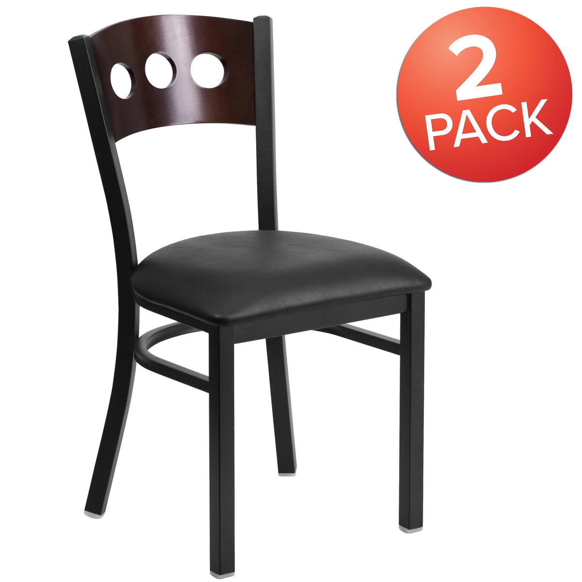Black Metal Restaurant Chair with Walnut Wood Back and Vinyl Seat O611969