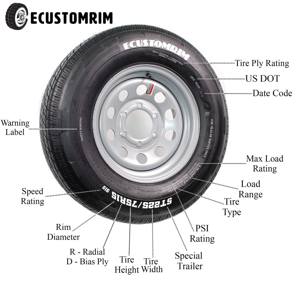 ST205/75R15 LRD Trailer Tire On Rim Aluminum Black Wheel R772