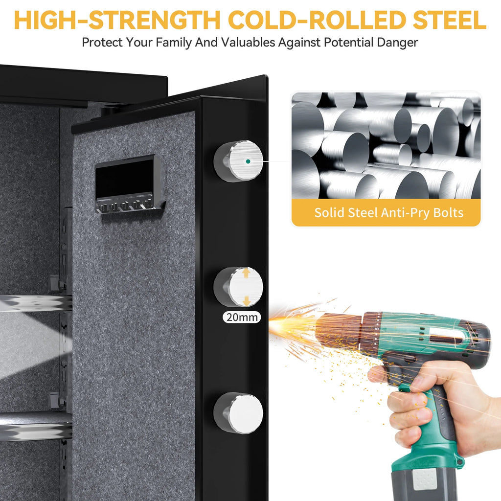 Large Black Fingerprint Safe Box with Digital Keypad and Adjustable Shelves O994