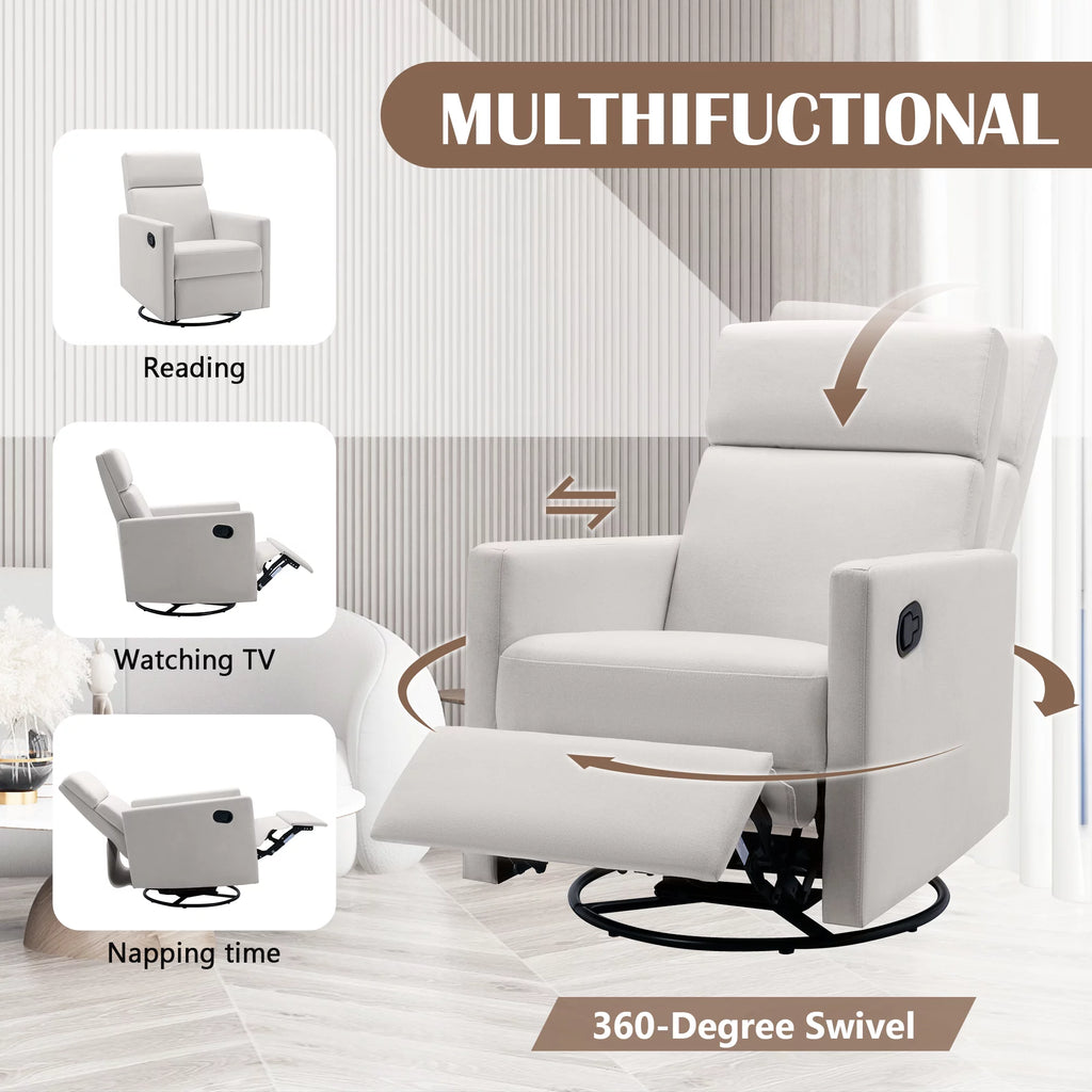 Beige Upholstered Swivel Recliner Chair P3472