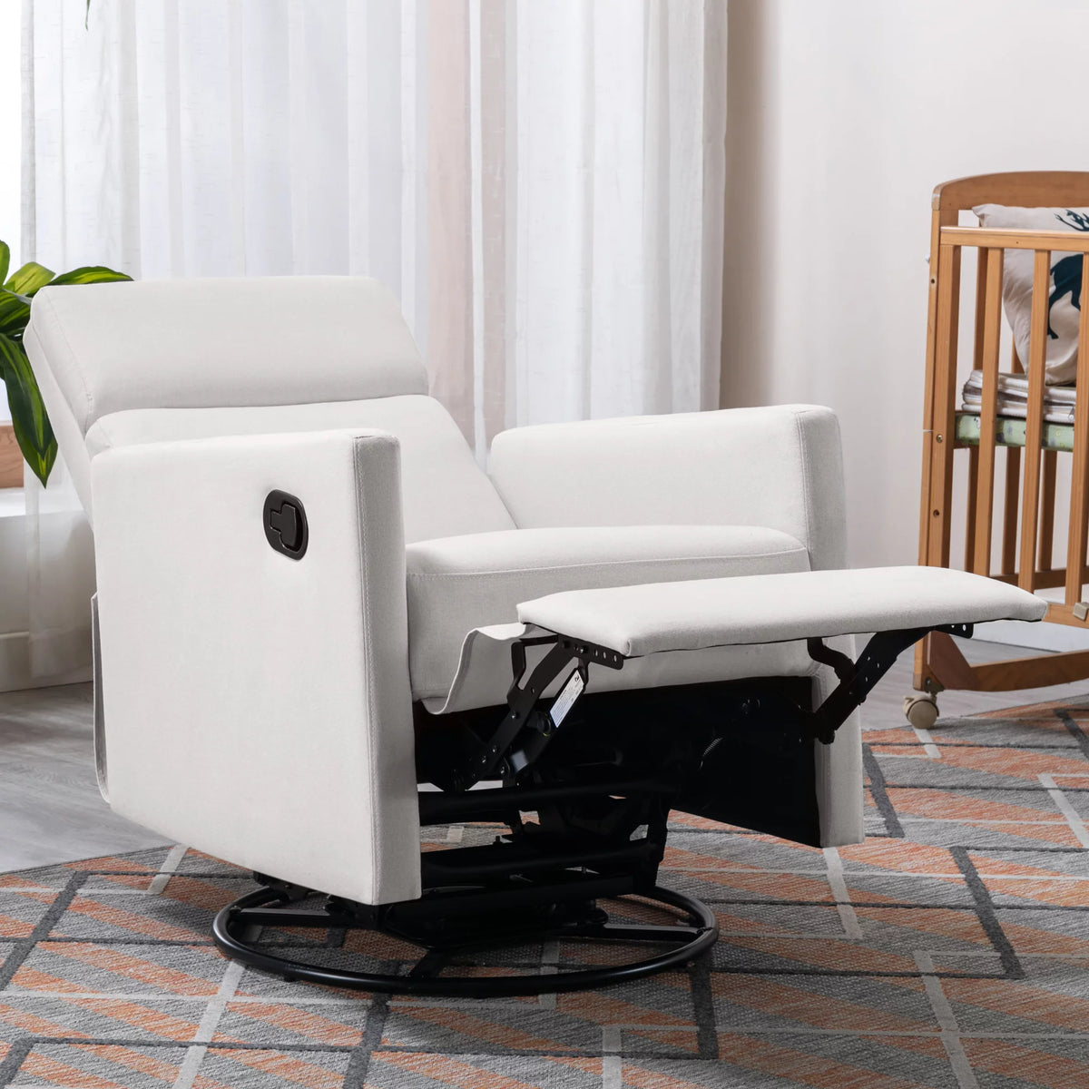 Beige Upholstered Swivel Recliner Chair P3472