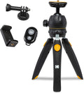 Mini Adjustable Tripod with Remote, 360° Ball Head, Compact Tabletop Tripod, Selfie Stick, 5-Position Legs, Rubber Feet, Smartphone & Action Camera Adapters, Pack of 2 W427