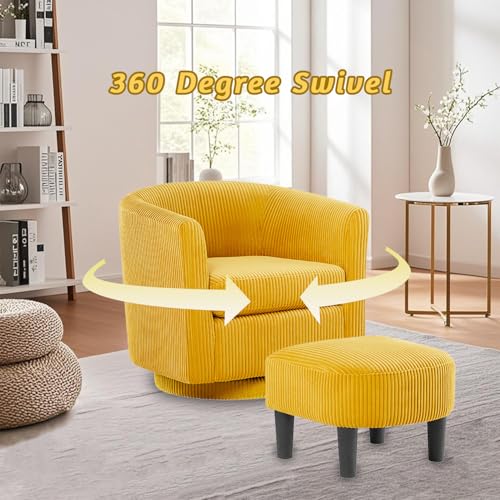 Black Corduroy Swivel Barrel Accent Chair with Ottoman K237817