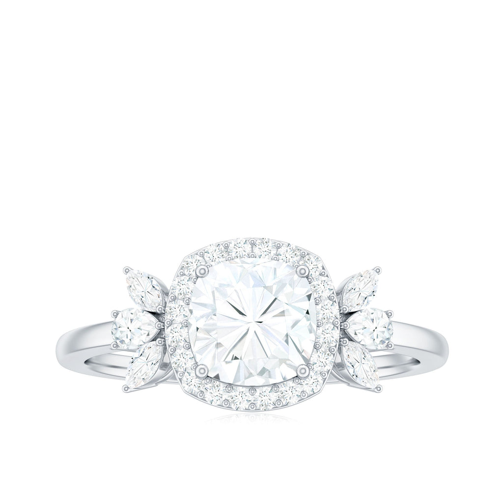 14K White Gold Cushion Cut Moissanite Halo Engagement Ring K135588