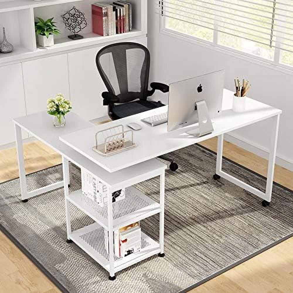 55 inch L-Shaped Corner Computer Desk with Shelves D75355
