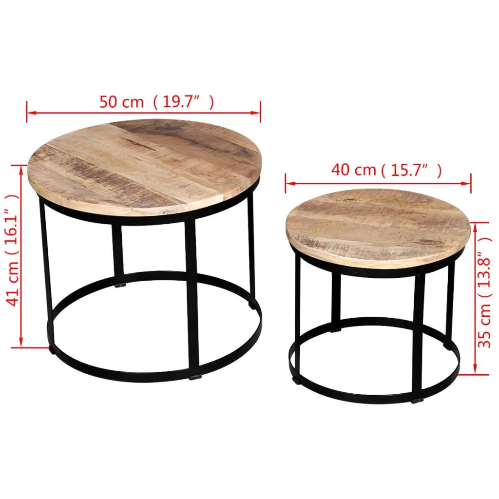 Two Piece Round Mango Wood Coffee Table Set M7873
