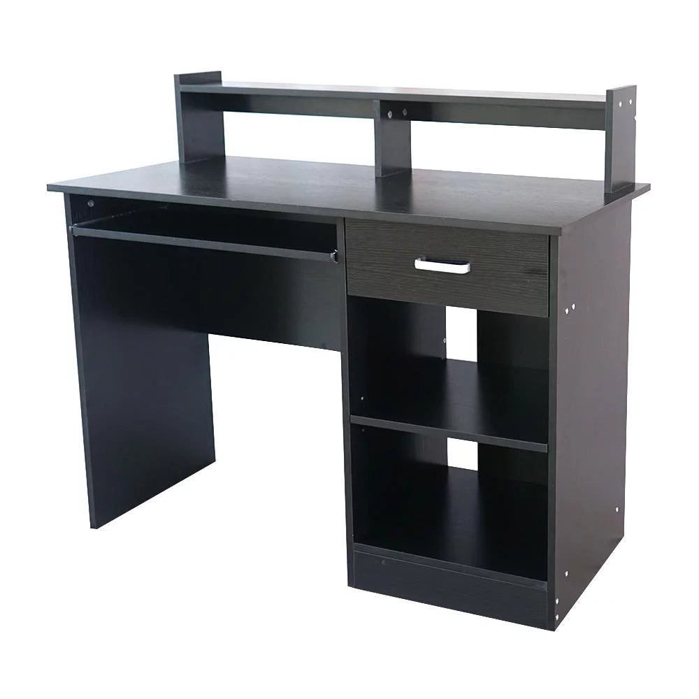 Black Wood Computer Desk with Drawer and Keyboard Tray Q8341