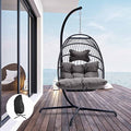 Egg Chair with Cushions, 350lbs Capacity Wicker Hanging Chair, Gray G653