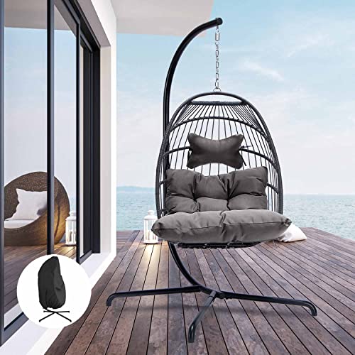 Egg Chair with Cushions, 350lbs Capacity Wicker Hanging Chair, Gray G653