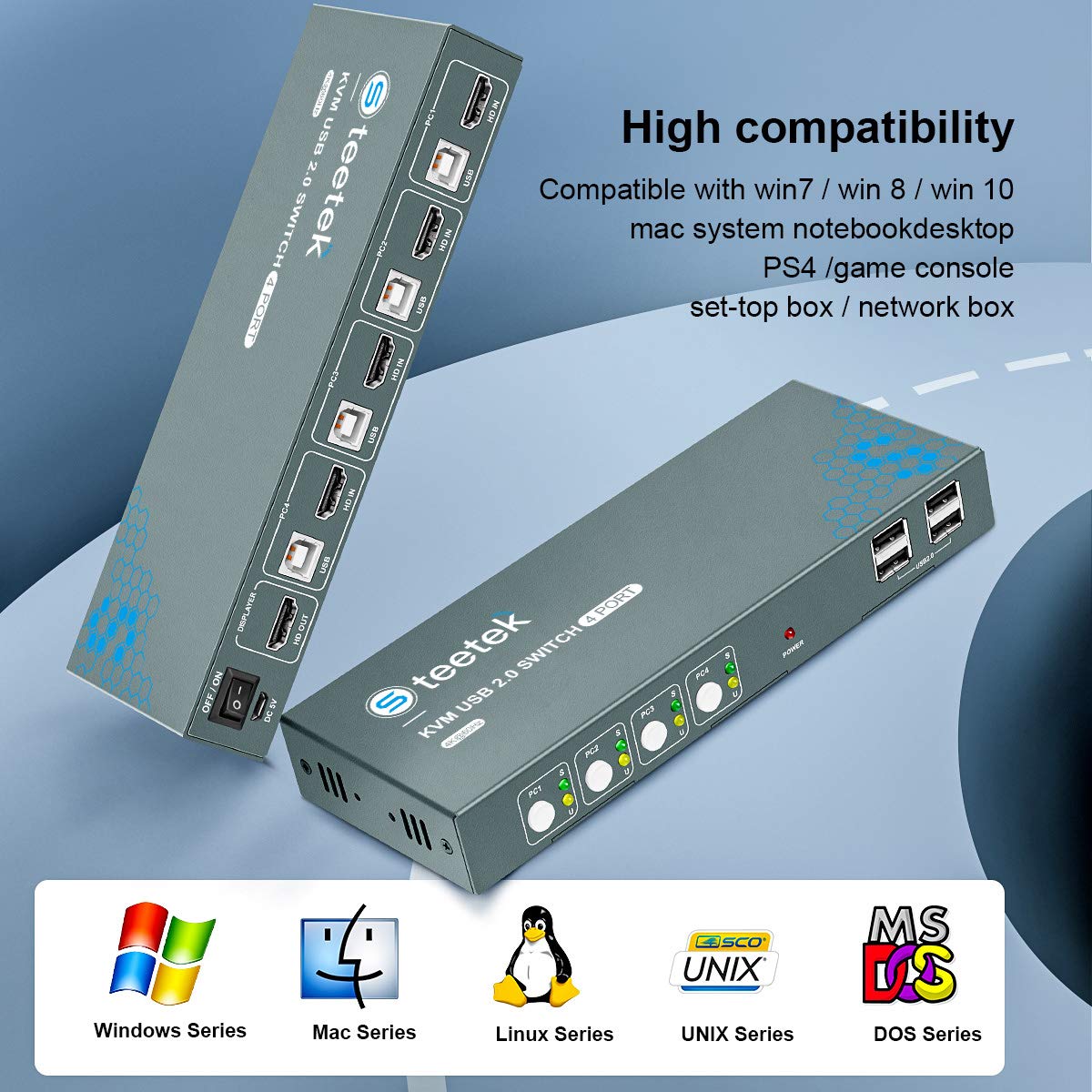 KVM Switch HDMI 4 Port, 4K@60Hz, 4 USB 2.0 Port, with 4 HDMI and 4 USB Cables Pack of 2 W4393