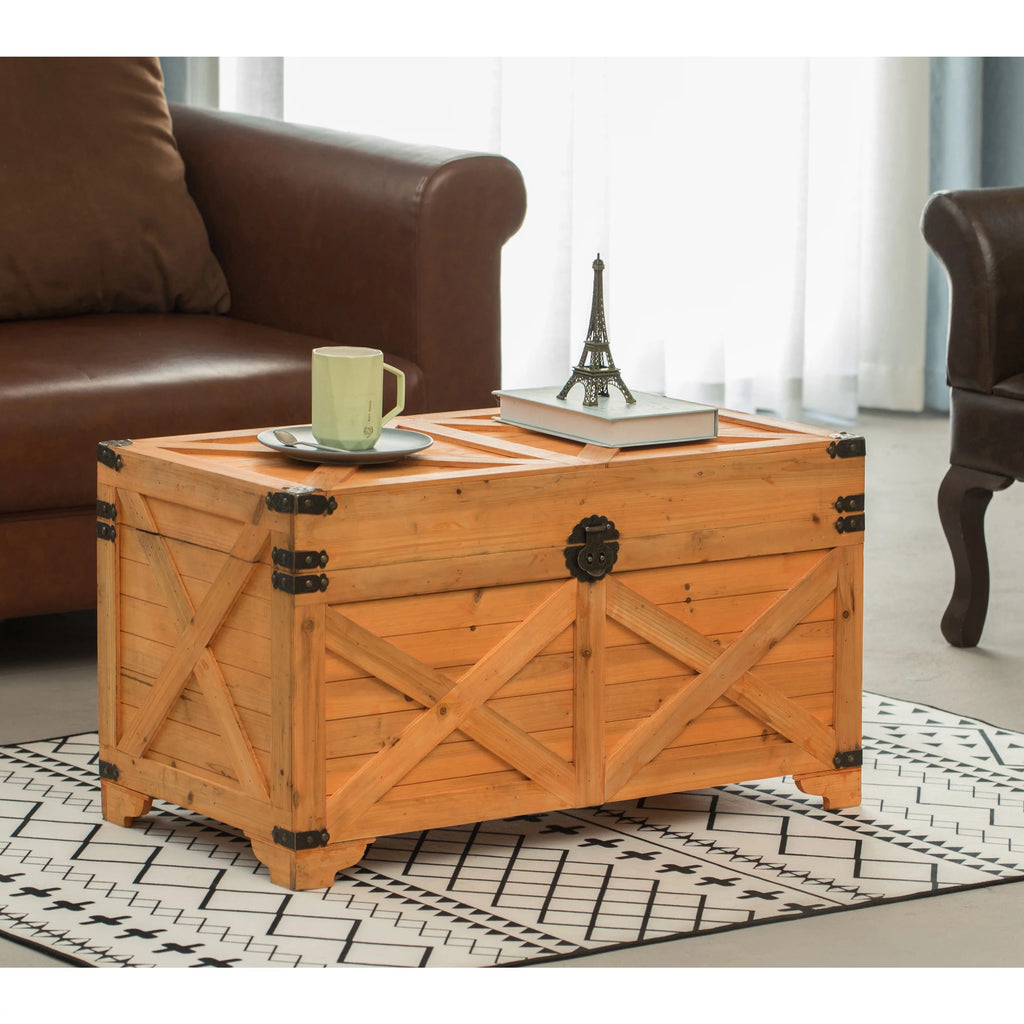 Large Decorative Farmhouse Wooden Storage Trunk Chest X937415