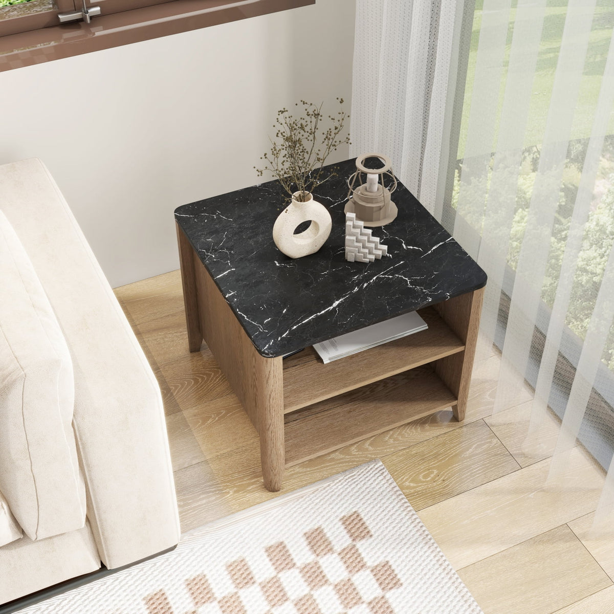 Tobacco Wood Grain Coffee Table with 2 Open Shelf A365