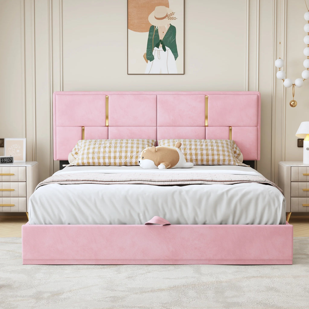 Queen Size Hydraulic Storage Upholstered Platform Bed Frame V277