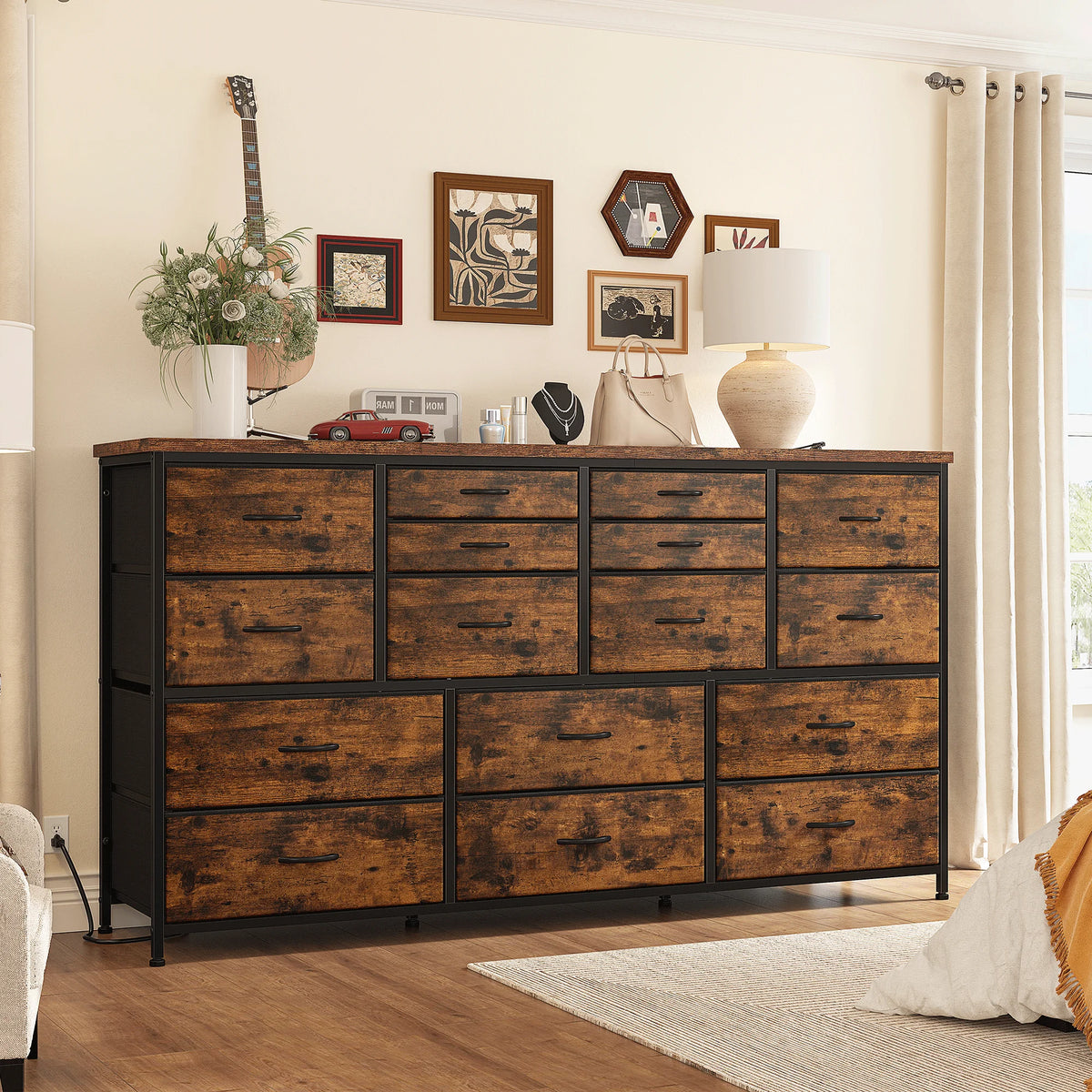 White 16 Drawer Dresser with Power Outlet D7171