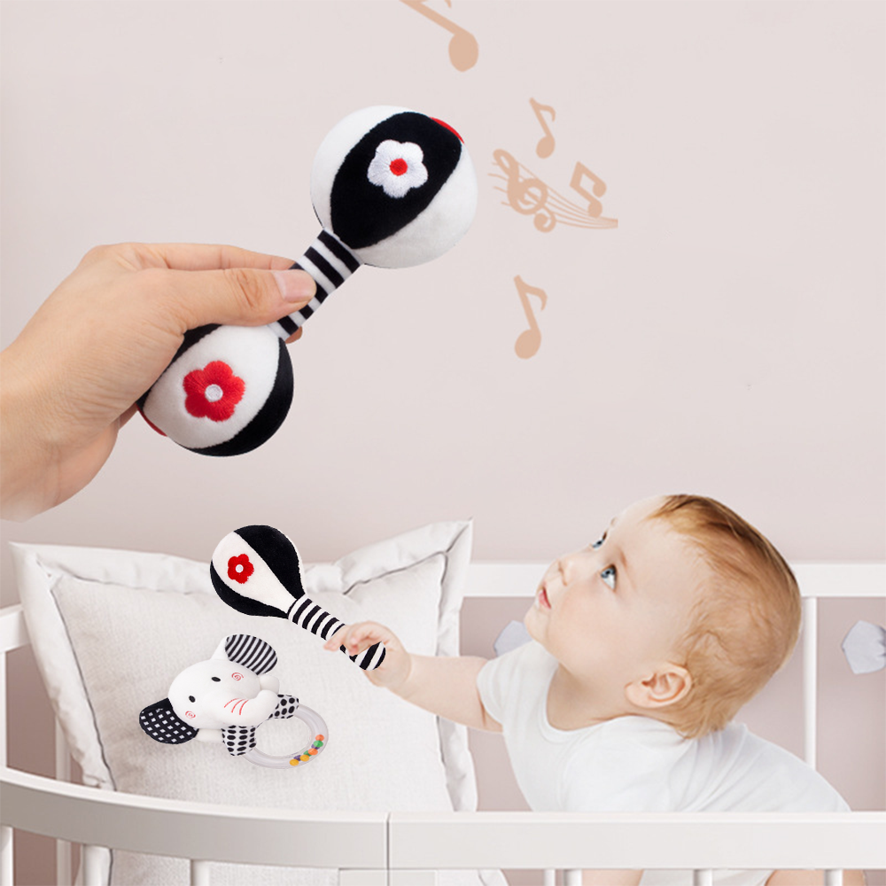 3PCS Soft High Contrast Black and White Baby Rattles S106902
