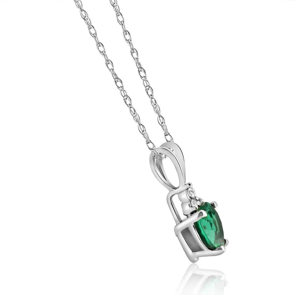 14K White Gold Heart Pendant with Diamond & Simulated Emerald P88783