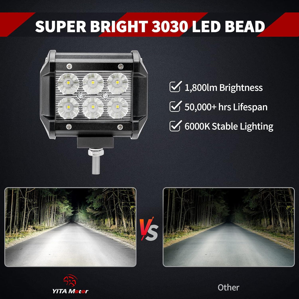 10Pcs 4Inch 18W LED Flood Work Light Waterproof 12V Pack of 2 Q474245