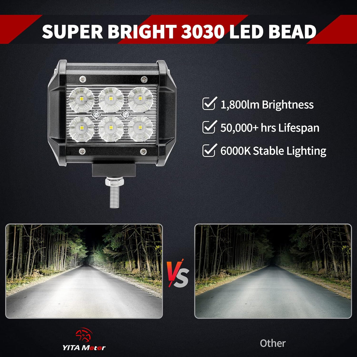 10Pcs 4Inch 18W LED Flood Work Light Waterproof 12V Pack of 2 Q474245