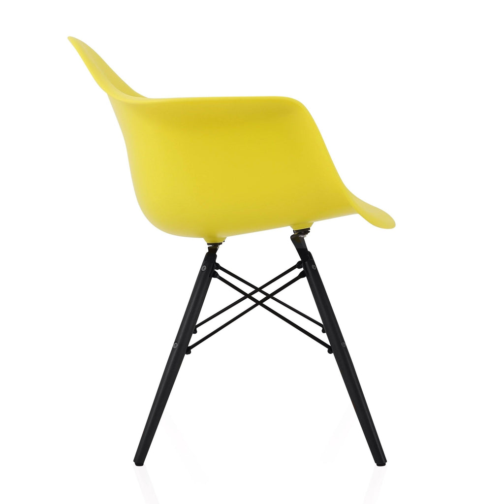 Light Yellow Molded Plastic Dining Arm Chair with Black Wood Legs K905
