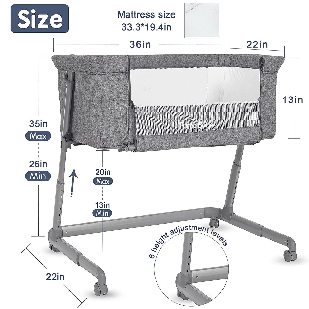 Grey Bassinet with Wheels and Folding Frame H3771