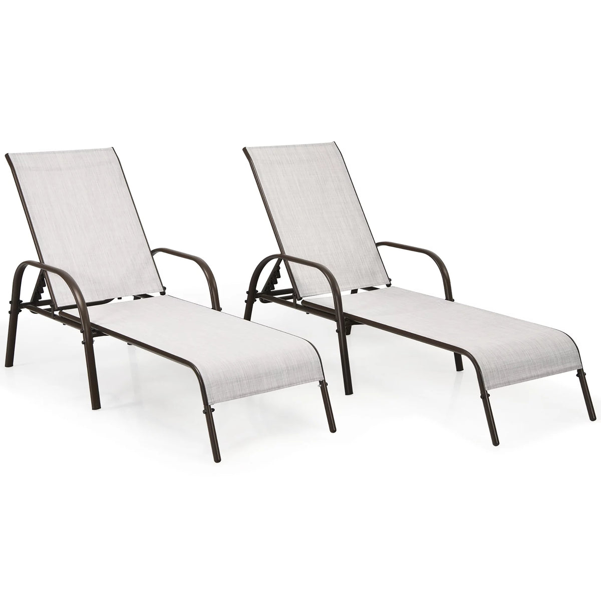 2PCS Grey Adjustable Reclining Patio Lounge Chair F720028