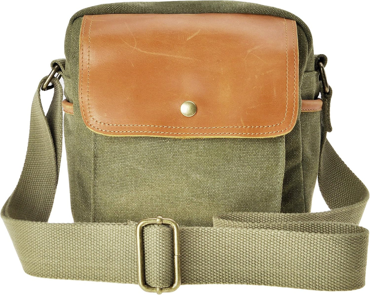 Green Canvas DSLR Camera Bag with Leather Trim W425936