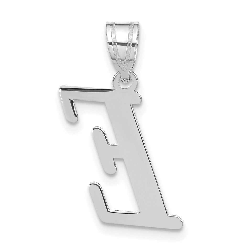 14k White Gold Polished Letter E Initial Pendant Necklace E526