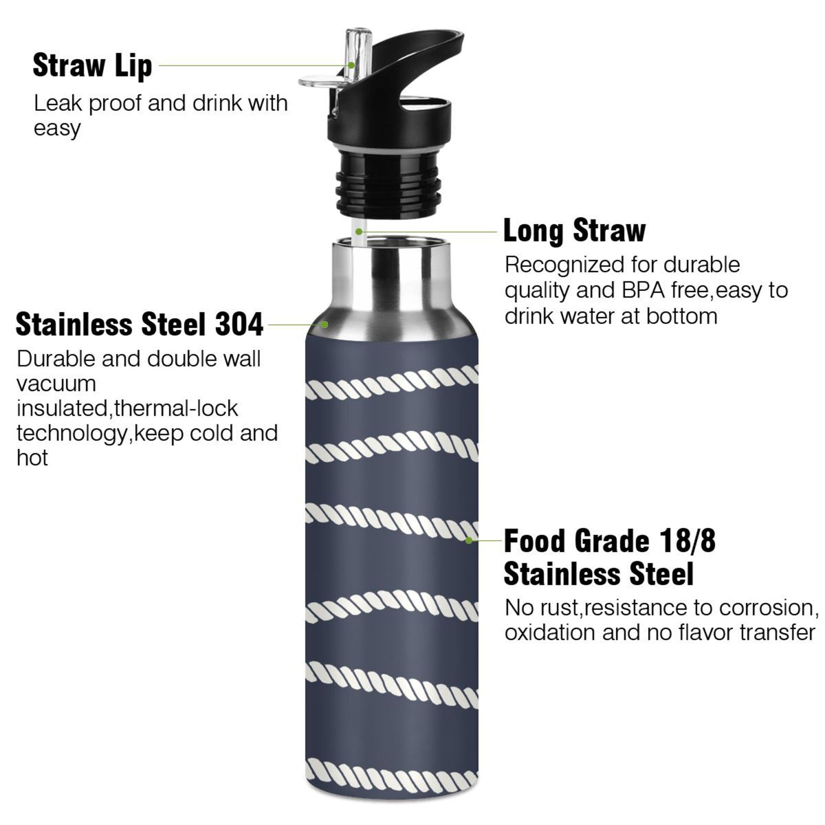 20 OZ Stainless Steel Vacuum Insulated Water Bottle with Straw Lid C842812