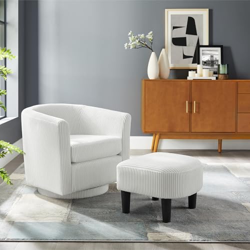 Black Corduroy Swivel Barrel Accent Chair with Ottoman K237817