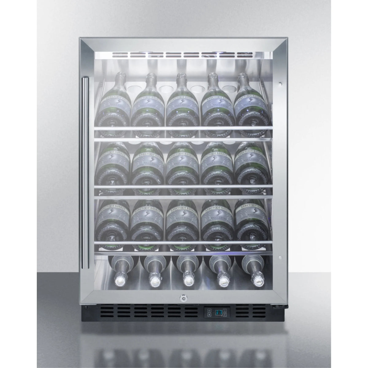 Undercounter wine cellar with champagne shelving P183
