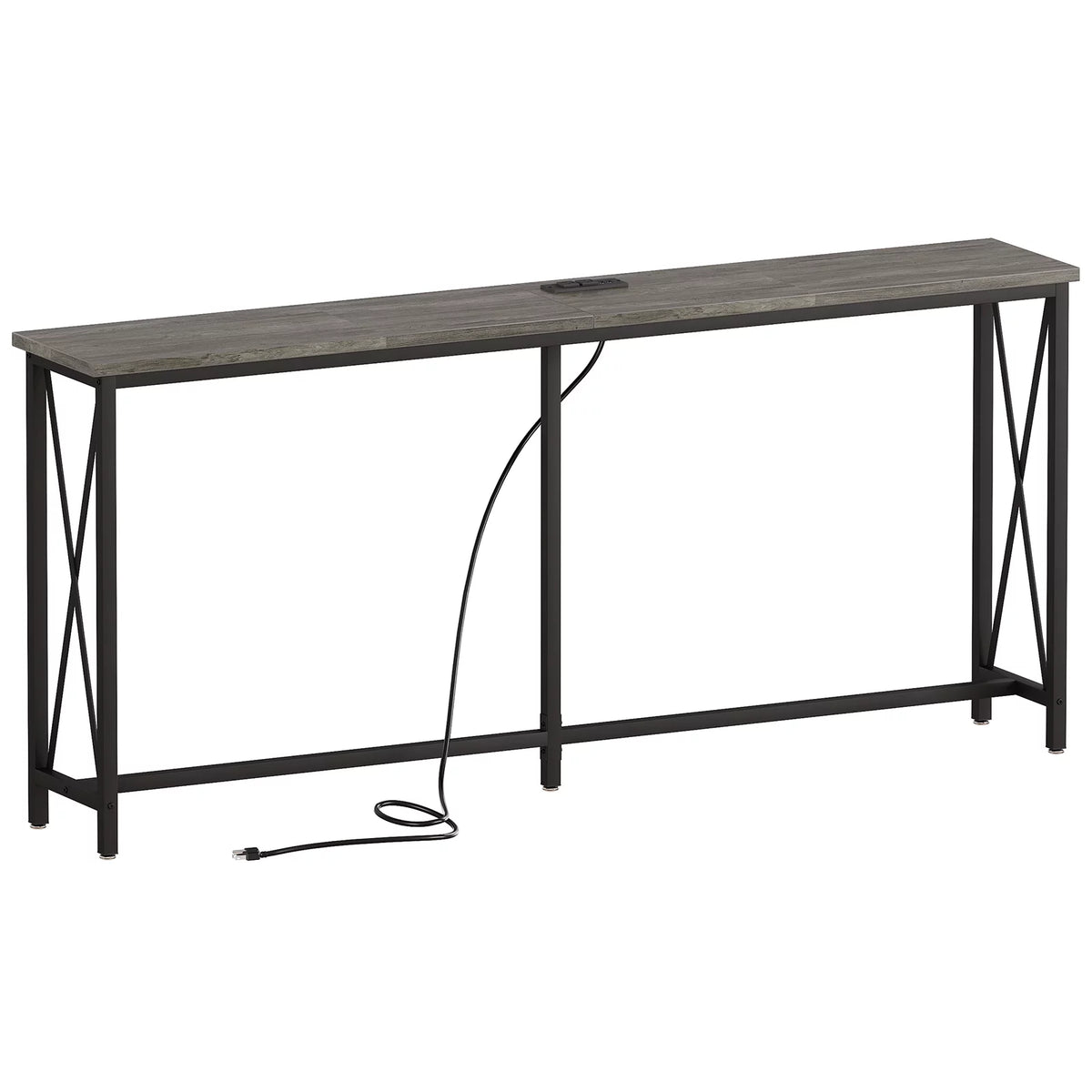 70 inch Console Table with Power Outlets Metal Frame Gray O9367