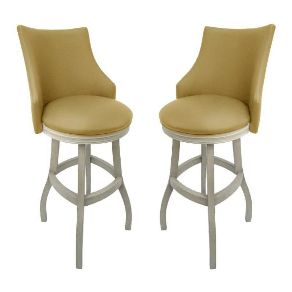 Tan & White Swivel Wood Bar Stool Set of 2 A493