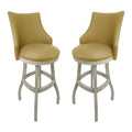 Tan & White Swivel Wood Bar Stool Set of 2 A493